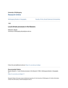 Local Climate Processes in the Illawarra