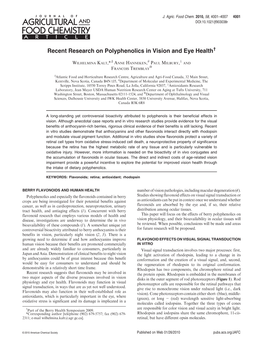 Recent Research on Polyphenolics in Vision and Eye Health†