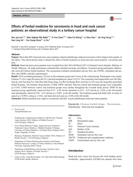 Effects of Herbal Medicine for Xerostomia in Head and Neck Cancer Patients: an Observational Study in a Tertiary Cancer Hospital