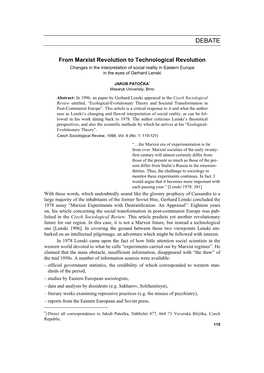 From Marxist Revolution to Technological Revolution Changes in the Interpretation of Social Reality in Eastern Europe in the Eyes of Gerhard Lenski