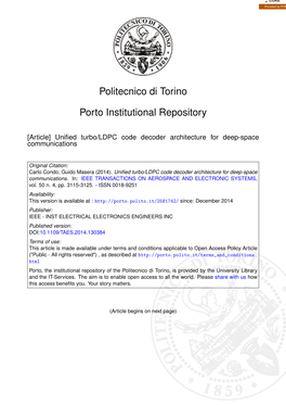 Unified Turbo/LDPC Code Decoder Architecture for Deep-Space