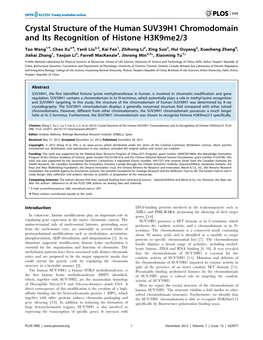 Crystal Structure of the Human SUV39H1 Chromodomain and Its Recognition of Histone H3k9me2/3
