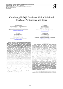 Correlating Nosql Databases with a Relational Database: Performance and Space