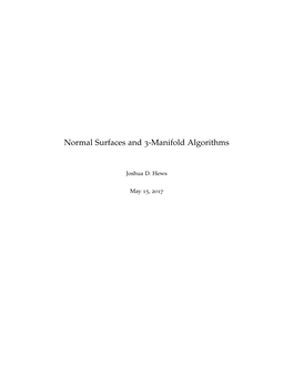 Normal Surfaces and 3-Manifold Algorithms