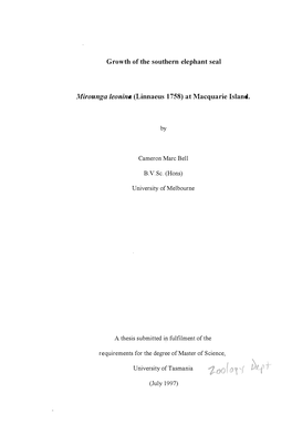 Growth of the Southern Elephant Seal Mirounga Leonina