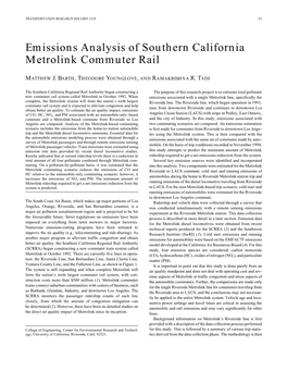 Emissions Analysis of Southern California Metrolink Commuter Rail