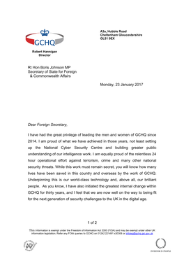 Letter to the Foreign Secretary