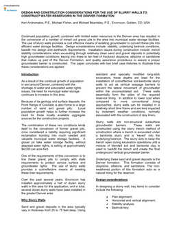 Considerations for the Use of Slurry Walls to Construct Water Reservoirs in the Denver Formation