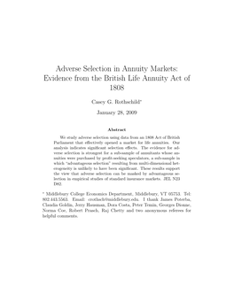 Adverse Selection in Annuity Markets: Evidence from the British Life Annuity Act of 1808