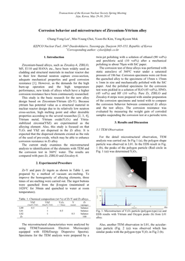 Corrosion Behavior and Microstructure of Zirconium-Yttrium Alloy