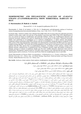 Morphometric and Phylogenetic Analyses of Anabaena Strains (Cyanoprokaryota) from Terrestrial Habitats of Iran