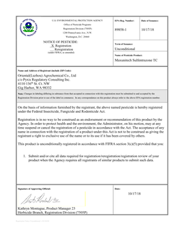 US EPA, Pesticide Product Label, MAXUNITECH SULFENTRAZONE TC,10/17/2018