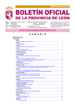 BOLETÍN OFICIAL DE LA PROVINCIA DE LEÓN Edita: Imprenta Provincial