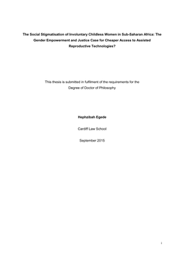 I the Social Stigmatisation of Involuntary Childless Women in Sub-Saharan Africa