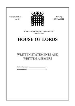 House of Lords Written Answers and Statements