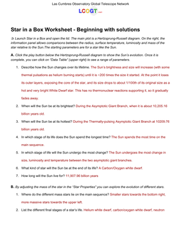 Star in a Box Worksheet - Beginning with Solutions