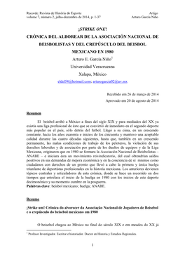 CRÓNICA DEL ALBOREAR DE LA ASOCIACIÓN NACIONAL DE BEISBOLISTAS Y DEL CREPÚSCULO DEL BEISBOL MEXICANO EN 1980 Arturo E