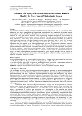 Influence of Employee Pro-Activeness on Perceived Service Quality by Government Ministries in Kenya