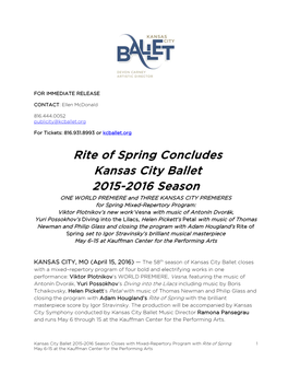 Rite of Spring Concludes Kansas City Ballet 2015-2016 Season