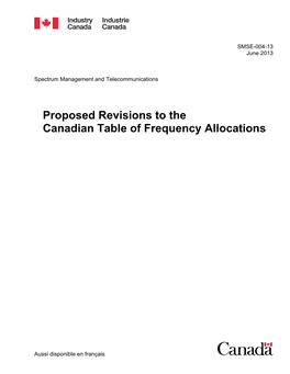 Proposed Revisions to the Canadian Table of Frequency Allocations