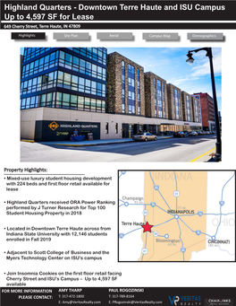 Highland Quarters - Downtown Terre Haute and ISU Campus up to 4,597 SF for Lease 649 Cherry Street, Terre Haute, in 47809