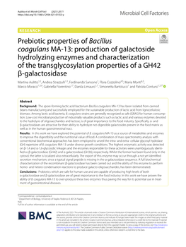 Prebiotic Properties of Bacillus Coagulans MA-13