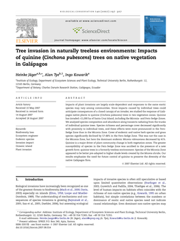 Impacts of Quinine (Cinchona Pubescens) Trees on Native Vegetation in Gala´Pagos