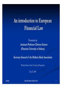 An Introduction to European Financial Law