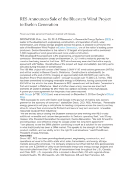 RES Announces Sale of the Bluestem Wind Project to Exelon Generation