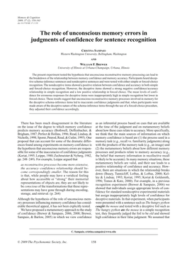 The Role of Unconscious Memory Errors in Judgments of Confidence for Sentence Recognition