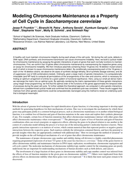 Modeling Chromosome Maintenance As a Property of Cell Cycle in Saccharomyces Cerevisiae