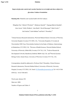 Improved Glycemic Control and Vascular Function in Overweight and Obese Subjects By