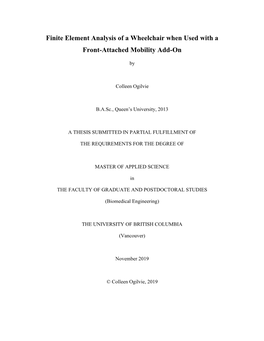 Finite Element Analysis of a Wheelchair When Used with a Front-Attached Mobility Add-On