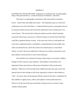 This Study Is an Ethnographic Examination of the Rank and File Recreational Boxers—Mostly White and Middle-Class Males—Who F