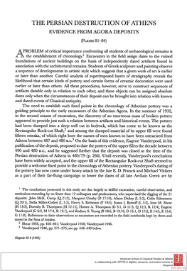 THE PERSIAN DESTRUCTION of ATHENS EVIDENCE from AGORA DEPOSITS (Plates8 1-84)