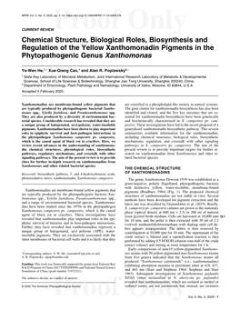 Chemical Structure, Biological Roles, Biosynthesis and Regulation of the Yellow Xanthomonadin Pigments in the Phytopathogenic Genus Xanthomonas