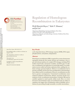 Regulation of Homologous Recombination in Eukaryotes