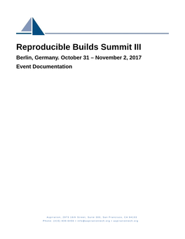 Reproducible Builds Summit III Berlin, Germany