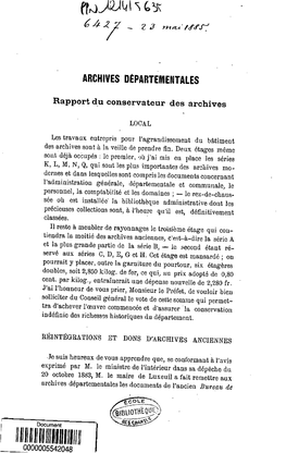 Rapport Sur Le Sevice Des Archives Departementales, Communales Et Hospitalieres