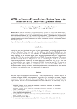 Of Micro-, Meso- and Macro-Regions: Regional Space in the Middle and Early Late Bronze Age Ionian Islands