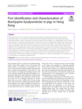 First Identification and Characterisation of Brachyspira Hyodysenteriae In