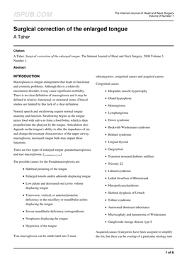 Surgical Correction of the Enlarged Tongue a Taher