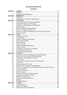 1 Efl Regulations 2021/22 Contents Section 1 General