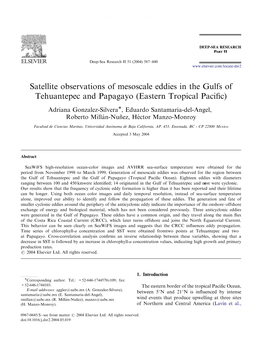 Satellite Observations of Mesoscale Eddies in the Gulfs of Tehuantepec and Papagayo (Eastern Tropical Paciﬁc)