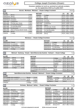 Horaires Lignes Secondaires 2020-2021 Au 05-10-2020.Pub