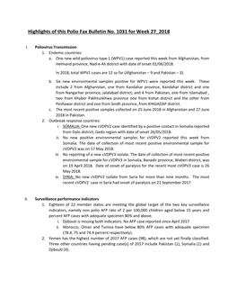 Highlights of This Polio Fax Bulletin No. 1031 for Week 27 2018