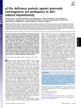 P110γ Deficiency Protects Against Pancreatic Carcinogenesis Yet Predisposes to Diet-Induced Hepatotoxicity