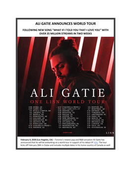 Pop & R&B Sensation Ali Gatie Announces World Tour