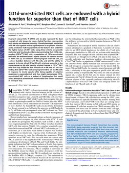 Cd1d-Unrestricted NKT Cells Are Endowed with a Hybrid Function Far Superior Than That of Inkt Cells