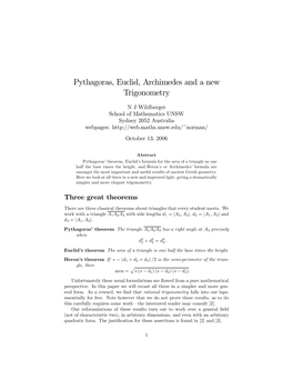 Pythagoras, Euclid, Archimedes and a New Trigonometry